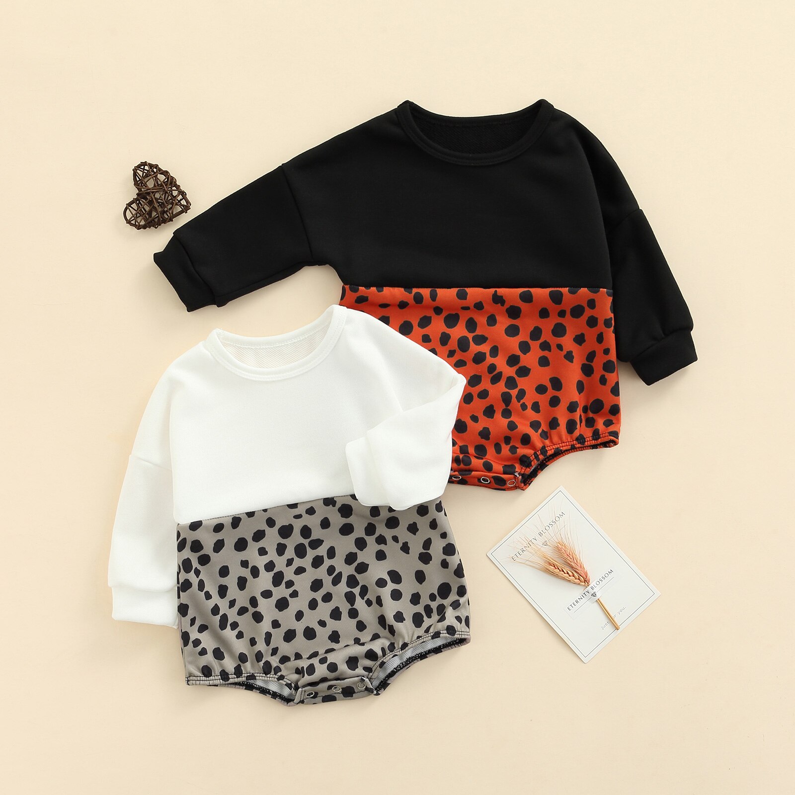 Citgeett Herfst Baby Baby Meisjes Jongens Toevallige Lange Mouw Bodysuit Leopard Stiksels Driehoek Jumpsuits Lente Kleding