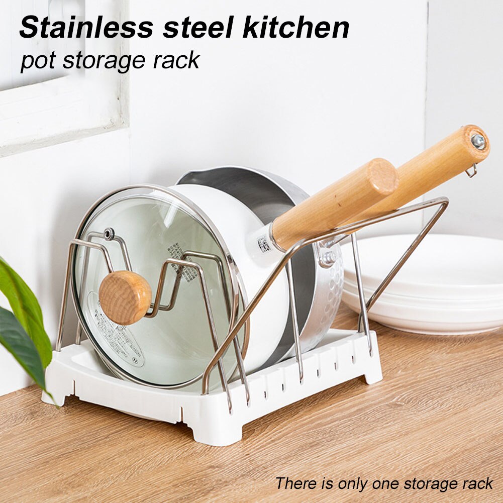 Stainless Steel Adjustable Home Kitchen Pot Lid Organizer Storage Rack Free Standing Cabinet Pantry Multifunction Countertop