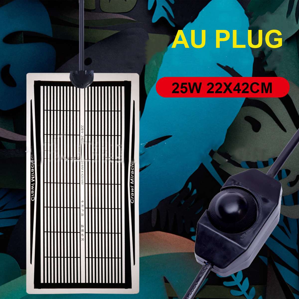 5W/15W/25W/35W 220V Reptile Heating Mat Adjustable Temperature Controller Pet Warm Heat Pad for Snakes Tortoise Lizard Spider AU: 25W 22x42cm AU Plug