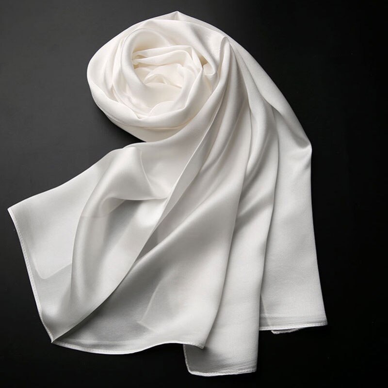 100% cachecol de seda pura e macia, cachecol longo de seda para mulheres, xales de seda de qualidade para meninas e mulheres: White
