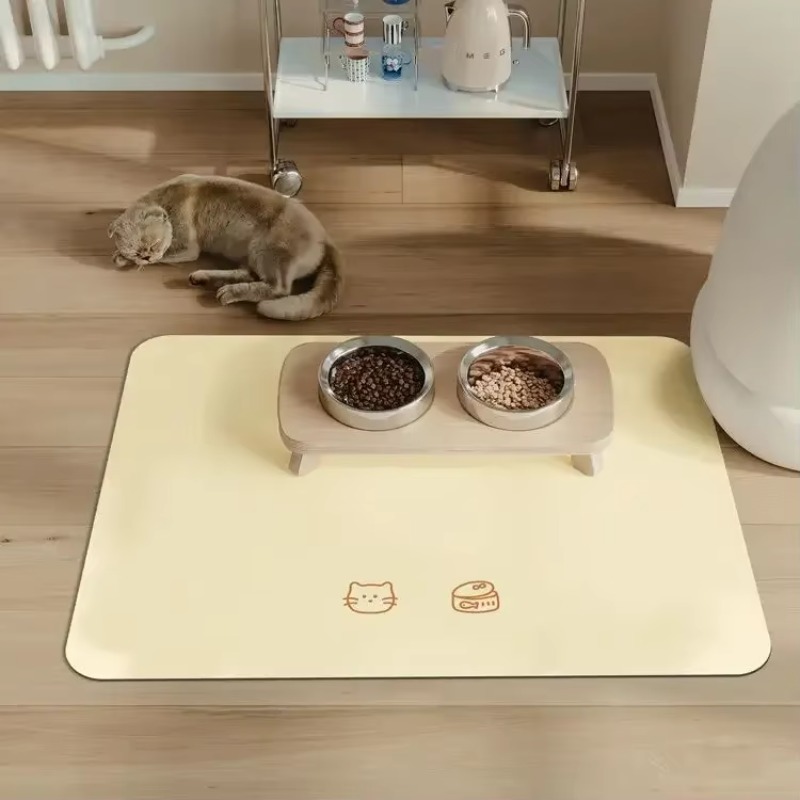 Einfache Haustiermatte für Hunde, wasserdichte Reisschüsselmatte für häusliche Katzen und Hunde, rutschfest, kann geschnitten werden, Pu-Ledermatte