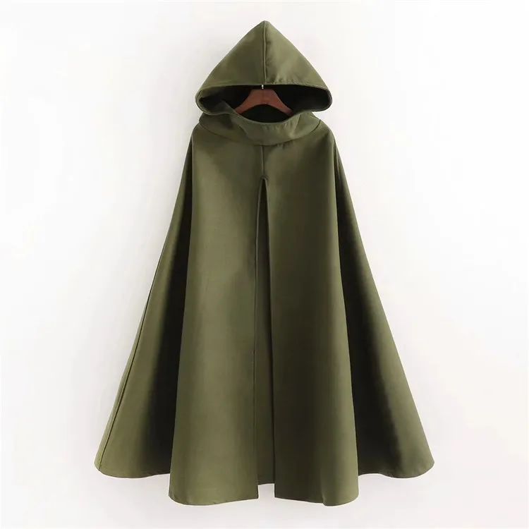 Mantello gotico con cappuccio moda medievale per uomo donna cappotto di lana con forchetta alta senza maniche nero mantello Cosplay di Halloween: S / verde