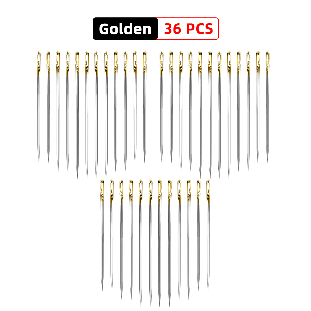 12/24/36 Pcs Stainless Steel Sewing Needles Needle-side Hole Threading Handwork Household Elderly Embroidery Needle Sewing Tools: 36 PCS Gold
