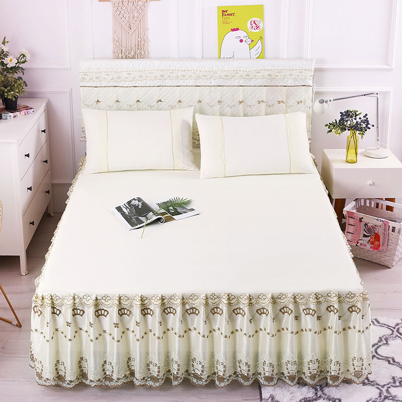 quilted bedspread 100% cotton bedding skirt &amp;fitted sheet two in one Ruffles Jacquacd Bed cover cotton bed set Crown