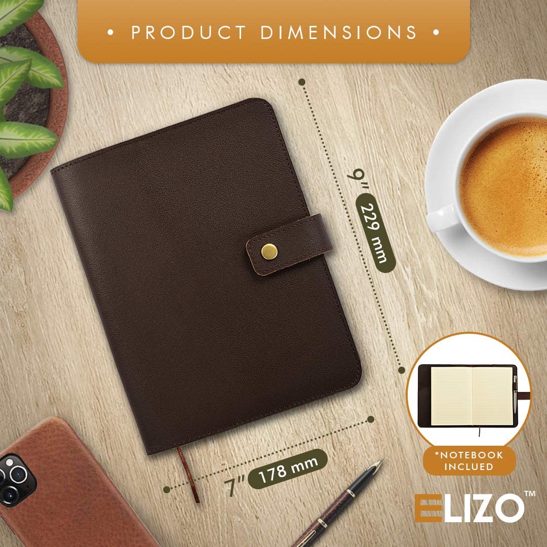 A5 Leather Journal Cover Multi Organizer with Credit Card Holder, Pockets and Pen - Fits 8.5 X 6 X 1 A5 Notebooks Planner Cover