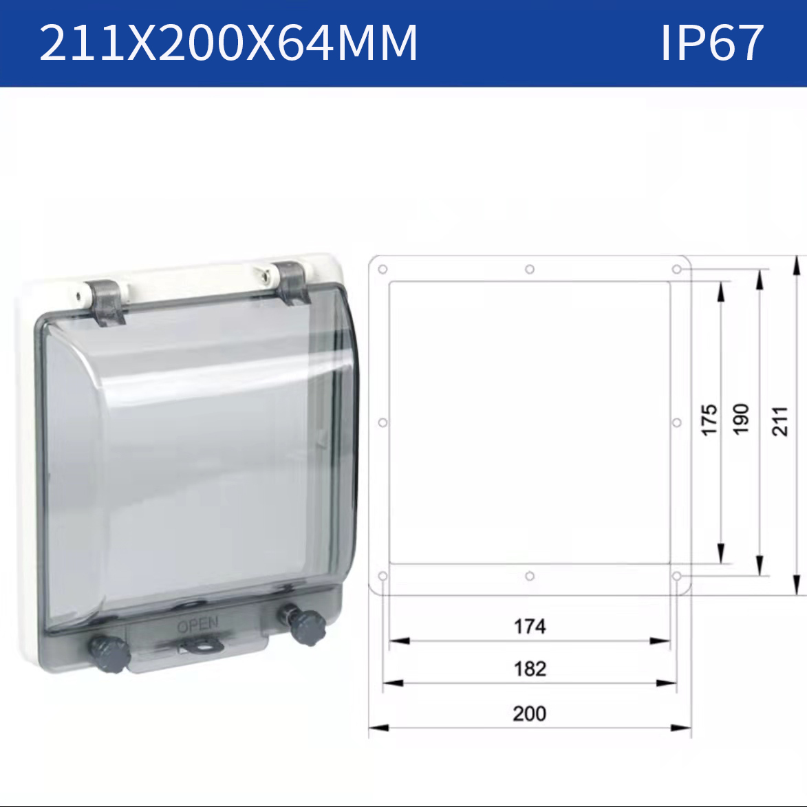 Circuit Breaker Transparent Waterproof Box Window Distribution Box Protect Window Cover Monitor Observation Window Switch Ip67: 211x200x64