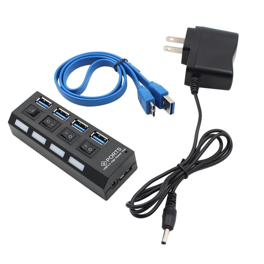 Newest USB 3.0 High Speed Hub with Separate Four Ports Compact Lightweight Power Adapter Hub with Power Supply: US Plug