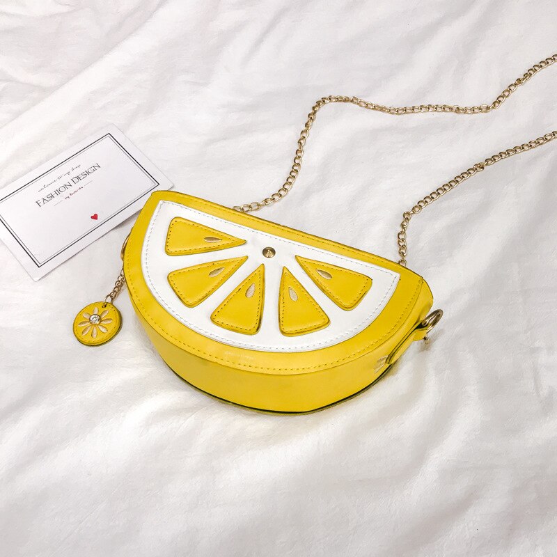 Damenhandtasche aus pu-leder, niedliche umhängetasche mit fruchtmotiv und kette, orangefarbene wassermelonen-tasche
