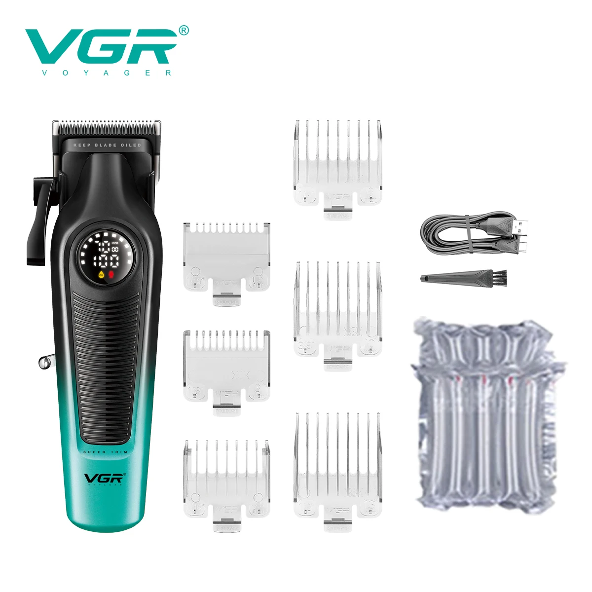 VGR 196 Professionelle Haarschneidemaschine, DLC-Klinge, LED-Anzeige, kabellose USB-Keramikklinge, Herren-Haarschneidemaschine, Haarschneidemaschine: Schwarz