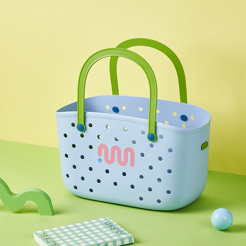 Handheld badmand Uitneembare boodschappenmand Badkamer Huishoudelijke artikelen Opbergmand Badhuis Speelgoed Snack Plastic Organizer: Black