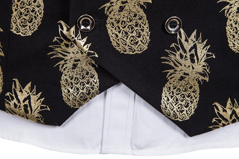 Ananas bronzing print väst män märke ärmlös v-ringad fest bröllopskostym västar väst män casual gilet homme