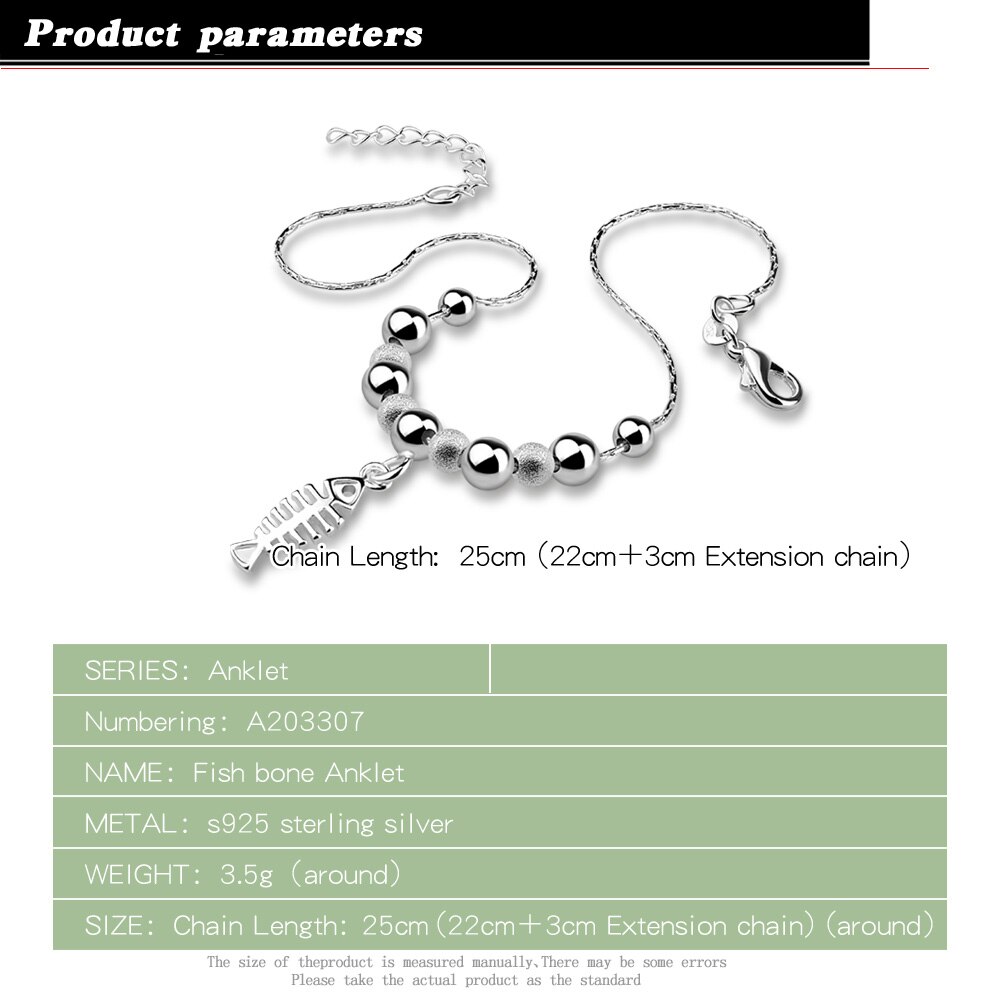 Anklet! brand jewelry genuine 925 solid silver beads anklet.fish anklet for women.Sterling silver jewelry