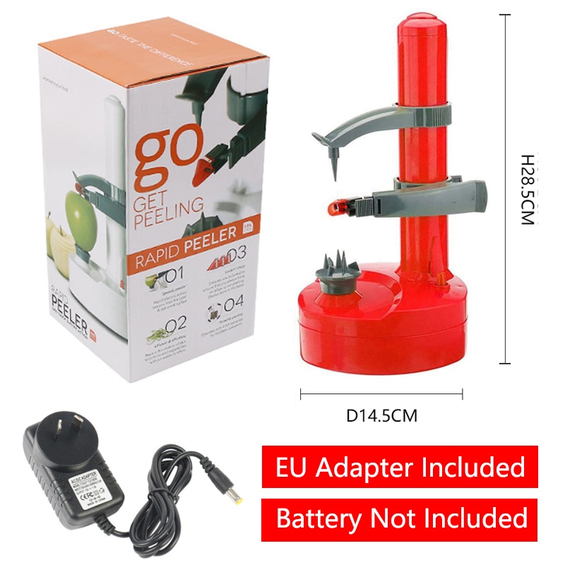 Automatische Elektrische Kartoffel Schäler Multifunktions Obst Gemüse Schäler Peeling Cutter Kochen Werkzeug Küche Spielereien Zubehör: rot AU Adapter