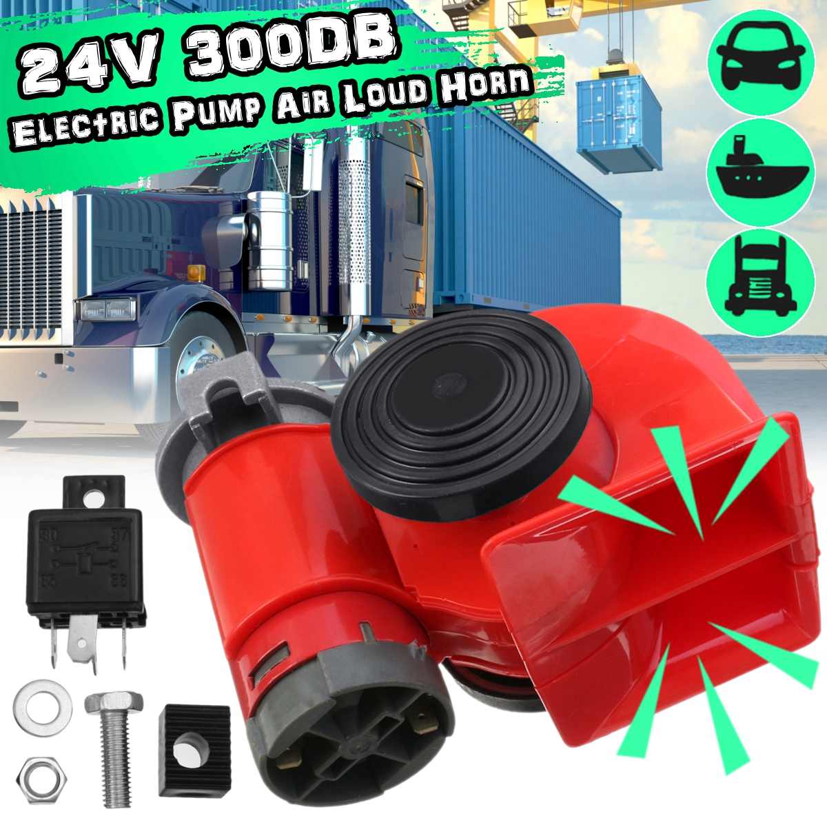 Auto Elektrische Slak Luchthoorn Twin Dual Tone Compact Car Air Horn 12V Loud 139db/300dB Compressor Voor truck Auto Bus Van Motorcycl: 24V red