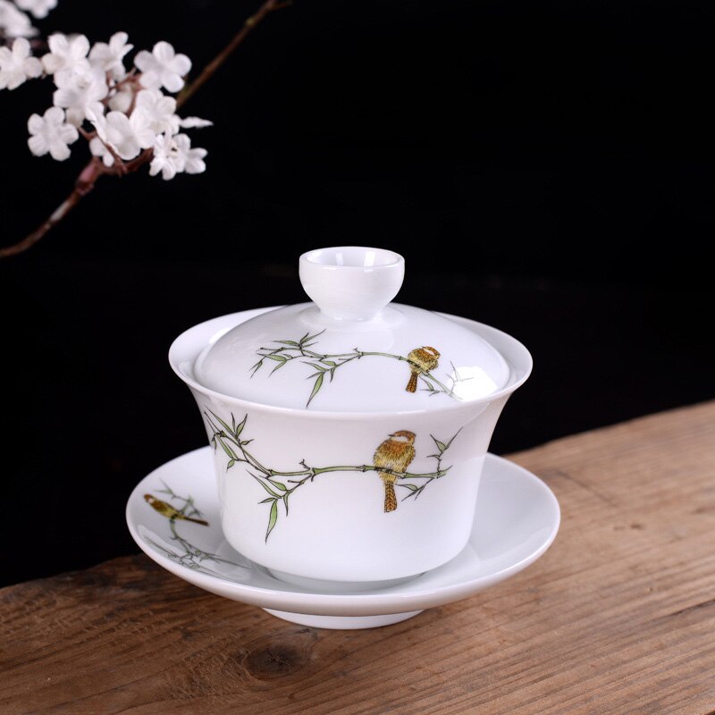 Gaiwan – ensemble de bols à thé chinois en céramique, porcelaine bleue et blanche peinte à la main, couvert avec couvercle, soucoupe: 06