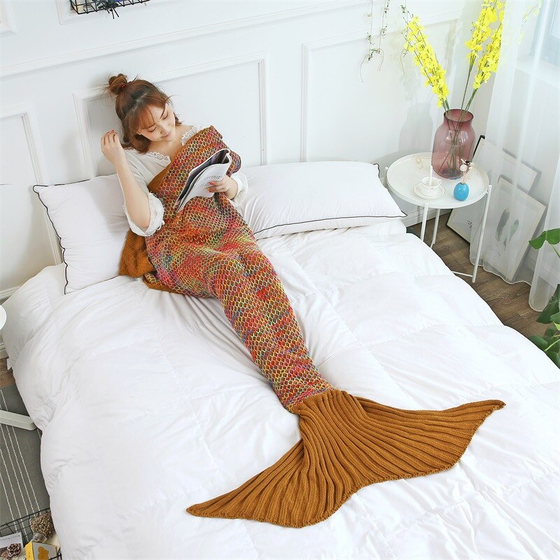 Plaid Mermaid Deken Kasjmier Handel Mermaid Garen Gebreide Deken Wol Mermaid Tail Deken Winter Sofa Deken Sofa Sleepin: 2 / 180x90cm