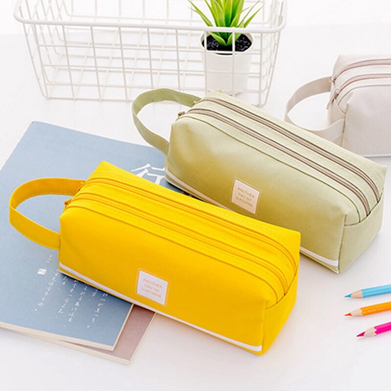 Estuches de lápices de gran capacidad de Color caramelo, bolsas con doble cremallera, caja de tela coreana para bolígrafo, estuche, material estacionario para escuela y oficina