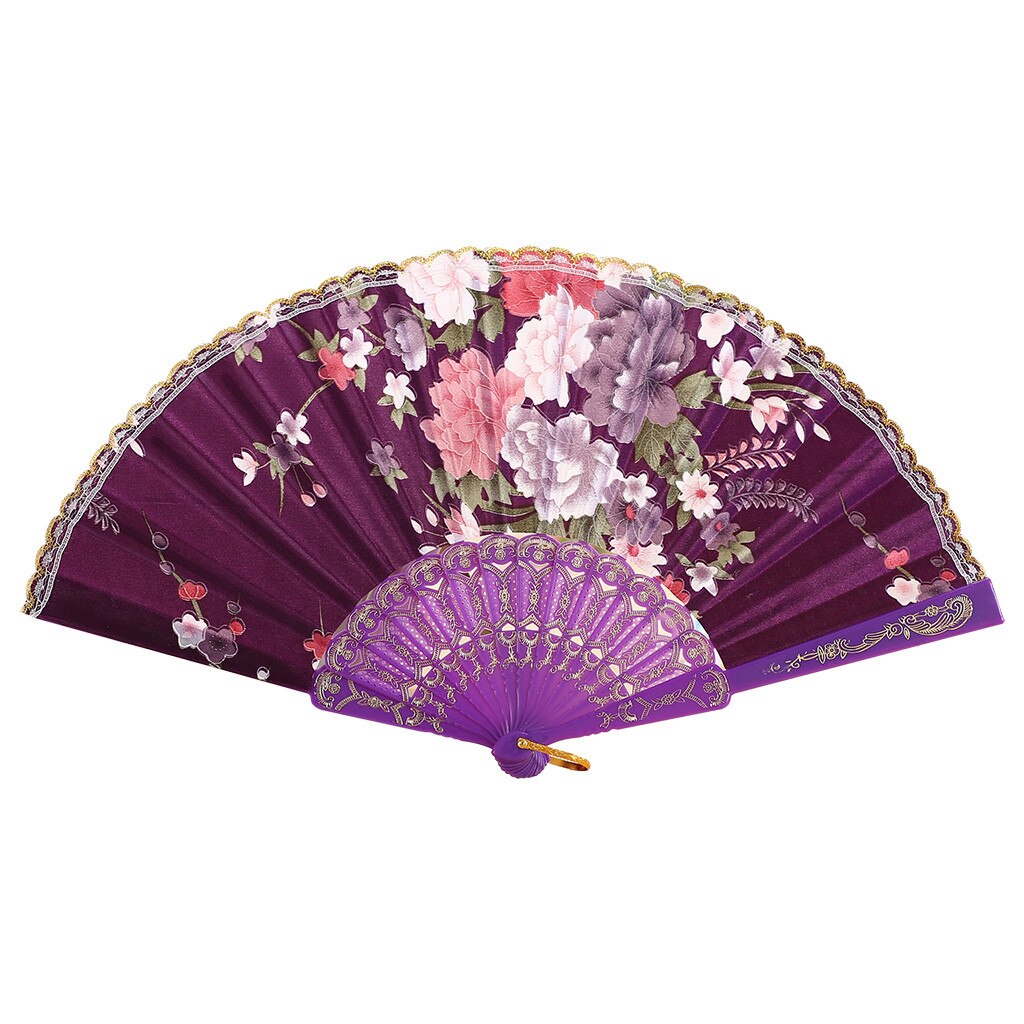 Vouwen Fans schoonheid Kant Chinese Stijl Dans Bruiloft hand fan Folding Held Bloemen Fans decoratieve abanico: Paars