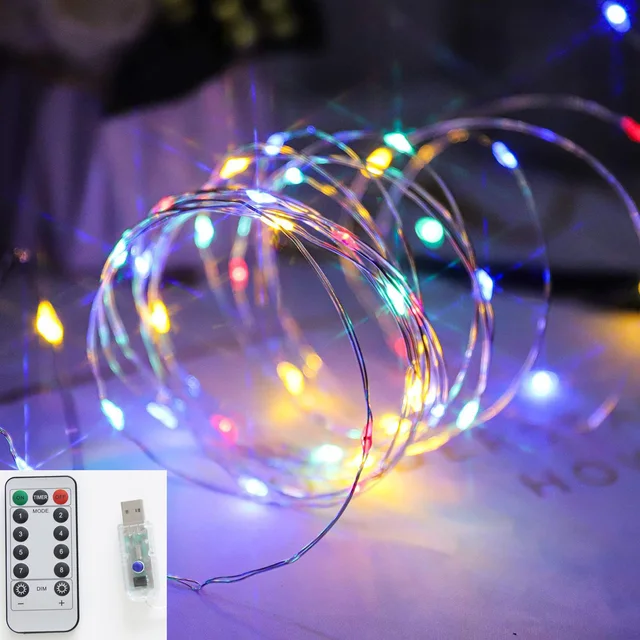 2/5/10/20M Silber Draht Lichterketten USB Fernbedienung Im Freien Wasserdichte Weihnachten Hochzeit party Dekoration Luces: RGB / EU-Stecker