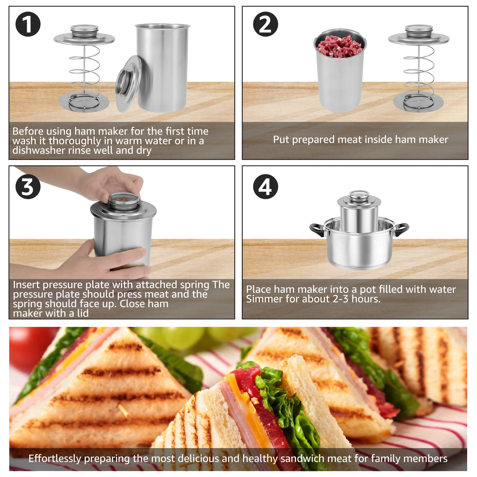 Schinken Hersteller Edelstahl Fleisch Presse Herde Große Kapazität Schinken Presse Hersteller Runde bilden Delikatessen Fleisch Presse bilden mit Thermometer