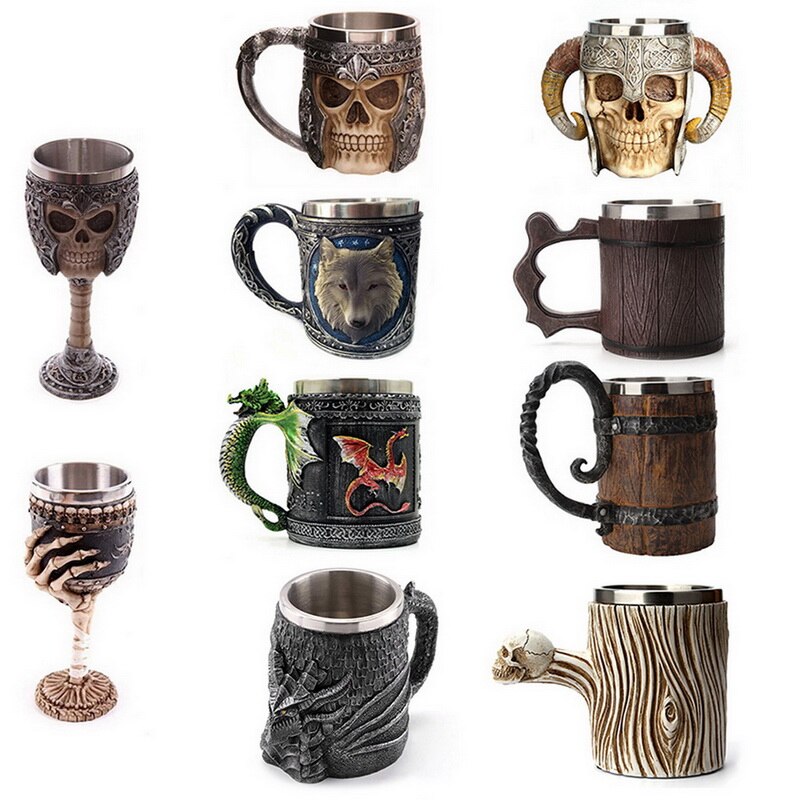 Halloween Mok Beker Retro Hars Roestvrij Staal Bier Mok Skull Knight Koffie Water Cup Viking Thee Mok Bar Decoratie