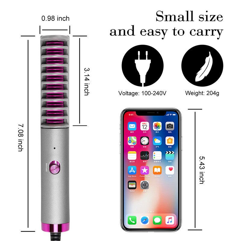 Mini Hair Straightener Brush Beard Comb Flat Iron Styler Wet&Dry Mini Hair Styling Tool Anion Hair Care Little Comb for Straigh