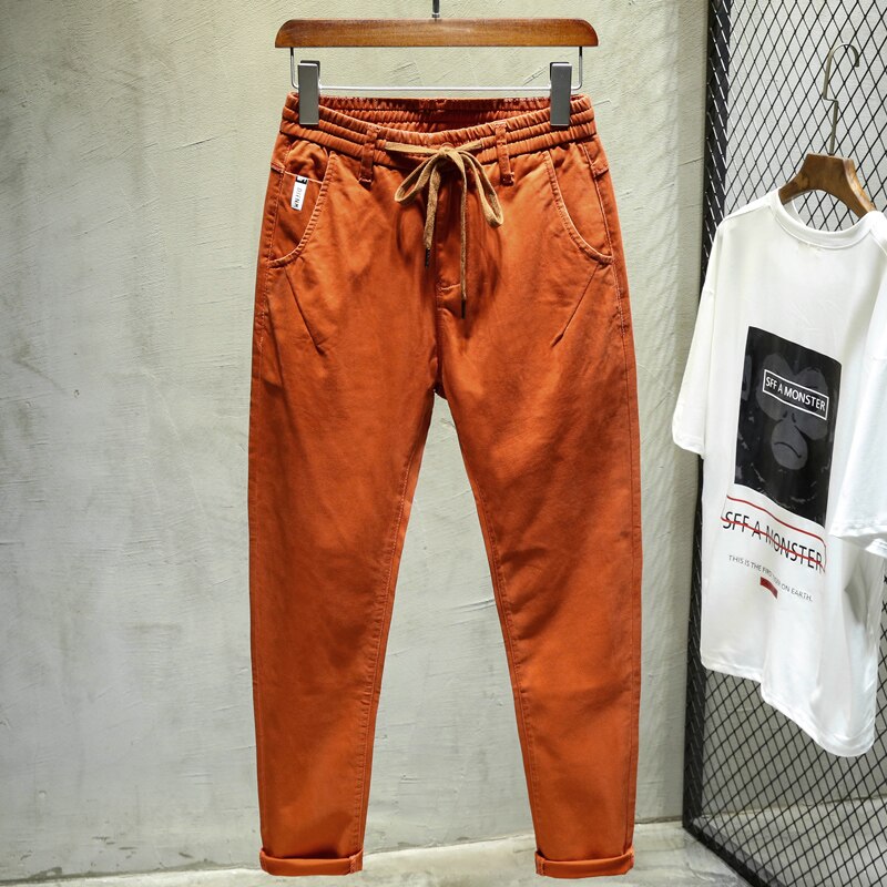 Höst dragsko elastisk midja män harem byxa marinblå orange byxor fötter fritidsbyxa hip hop cargo byxor streetwear: 30 / Orange