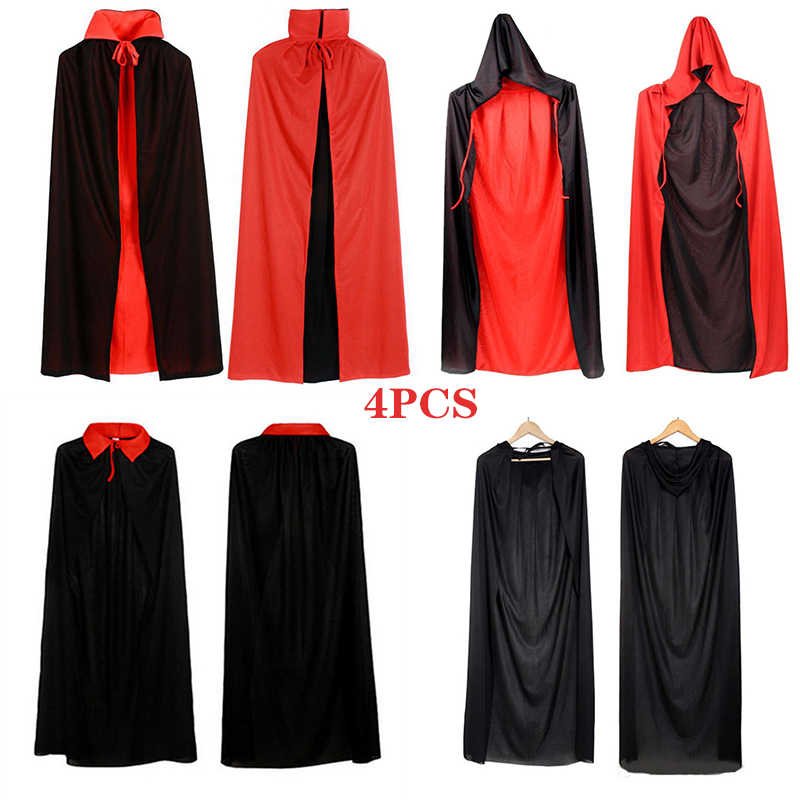 Halloween Pleuche Velvet Cloak Cape Hooded Medieval Costume Witch Wicca Vampire Halloween Cosplay Costume Cape: XS / GRAY