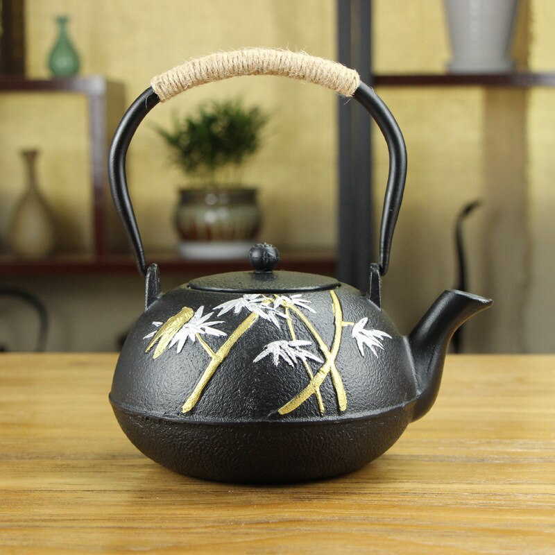 Gjutjärnskruka japansk ren handgjord järnkruka föredrar ögonbrynsspets järntekanna obestruken järnkruka clearance blomma svart 1.2l: G