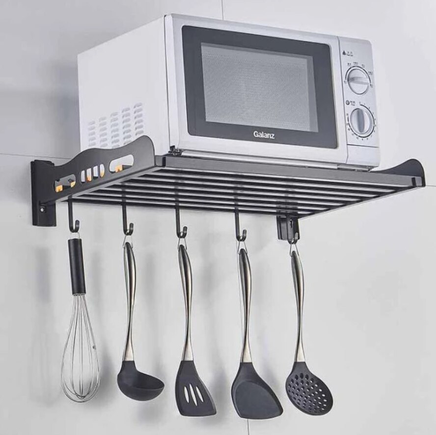 black 304 stainless steel shelf kitchen seasoning bottle shelf multi-functional storage shelf Microwave rack storage shelf
