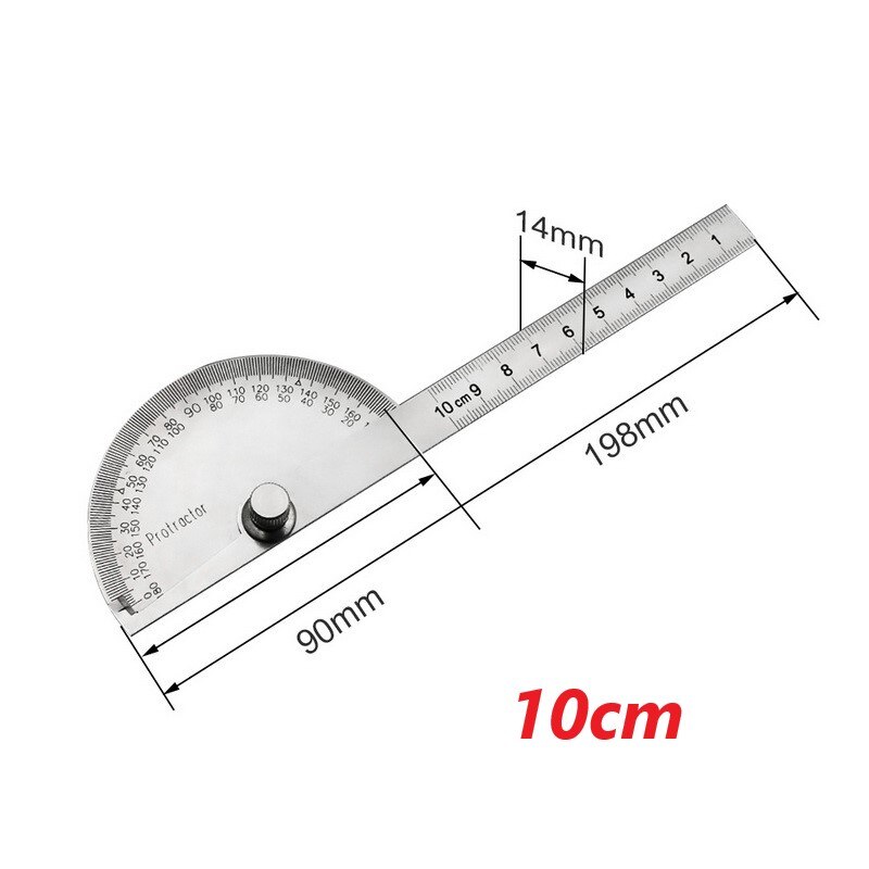 10cm Ruler Silver Stainless Steel Round Head 180 Degree Protractor Angle Finder Measuring Ruler Machinist Tool: White