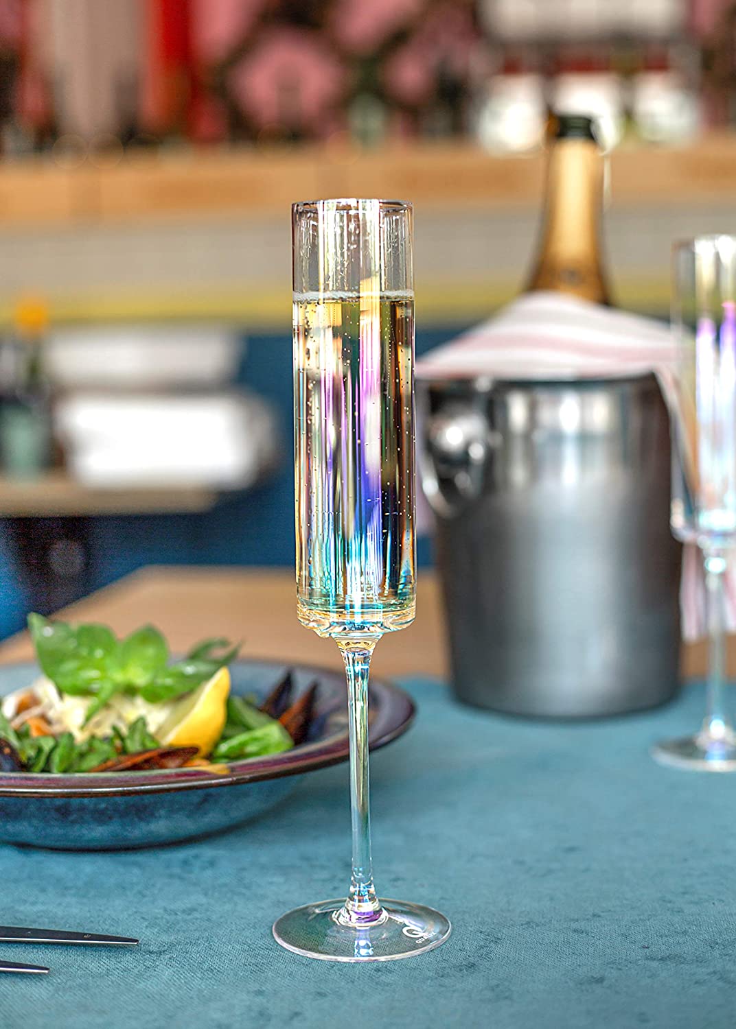 Crystal Champagne Flutes Wine Set Square Wine Glasses With Stem Cocktail-Glass Lead Free Pearly Champagne Glasses