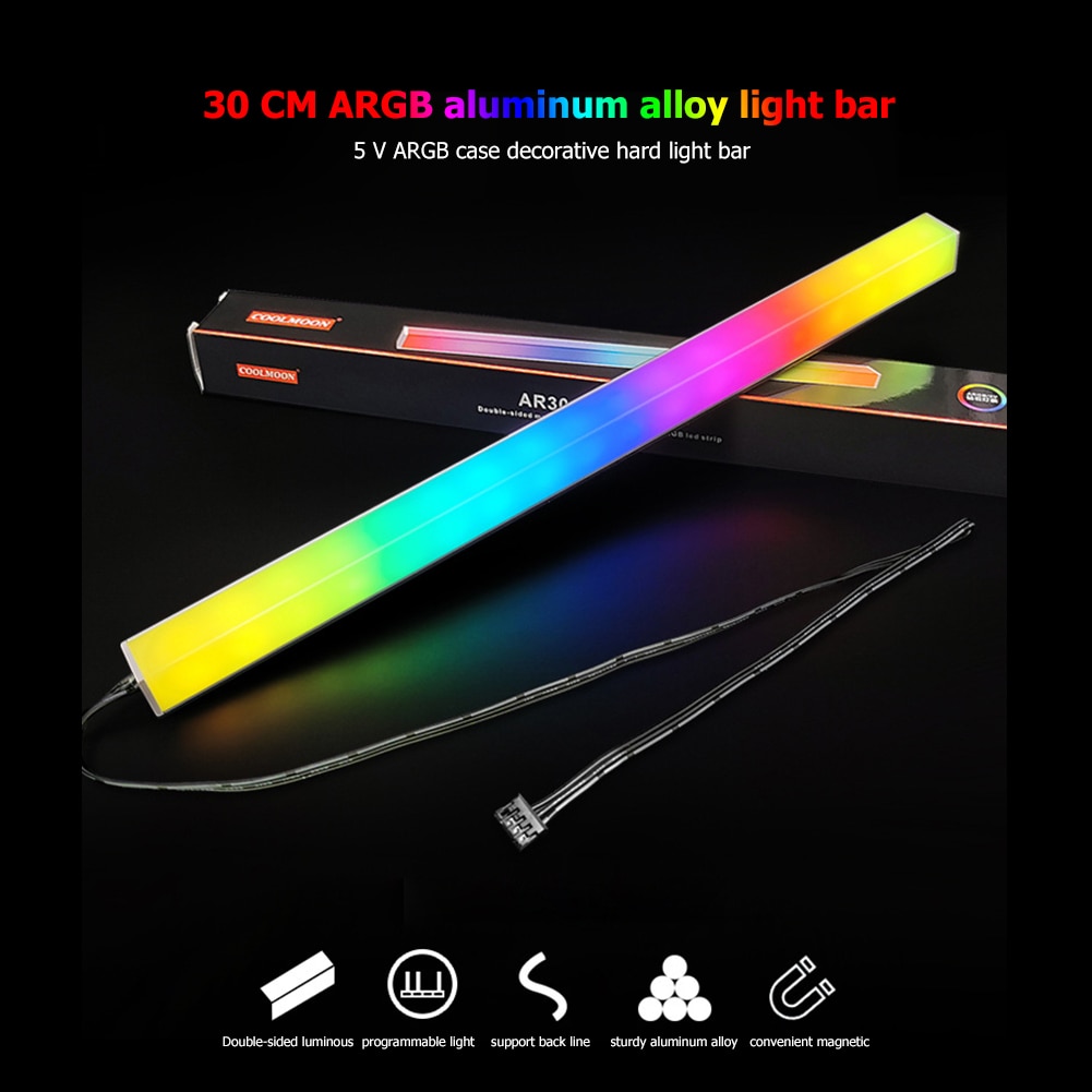 COOLMOON PC Case Light Strip 5V 3Pin Small 4Pin Magnetic Atmosphere Lamp RGB LED for Computer Chassis