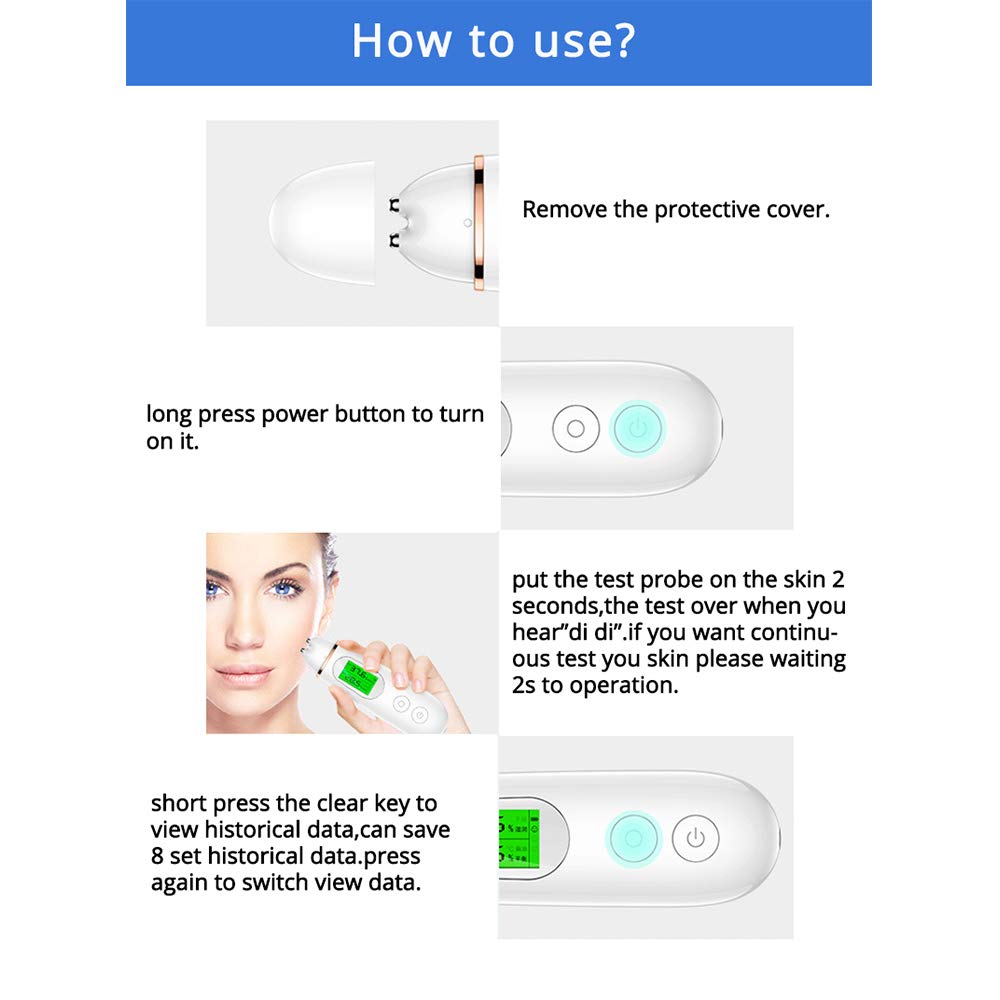 Facial Skin Analyzer Tester LCD Digital Skin Care Tester Moisture Monitor DetectorMoisture Analyzer Skin Detector Care Tools