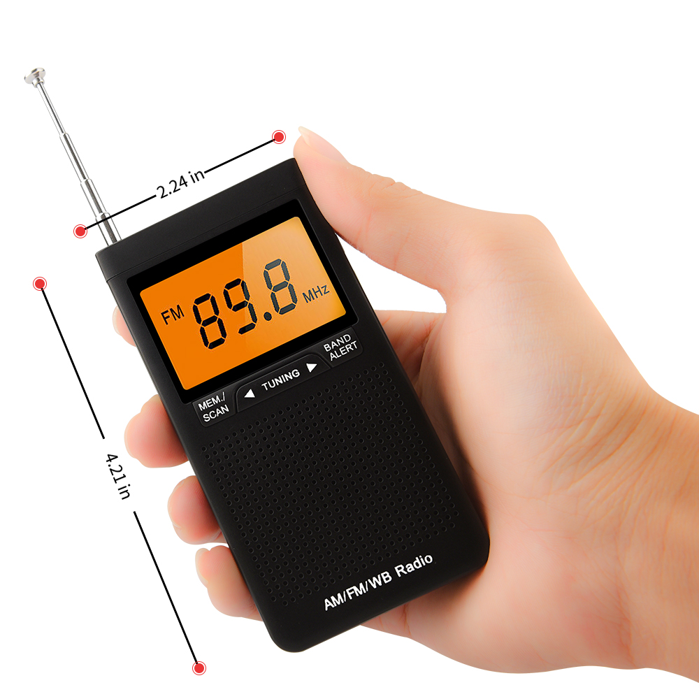 Radio meteorologica portatile FM AM NOAA Radio tascabile di emergenza con sveglia di avviso meteorologico Canali di ricerca automatica Mini radio manuale