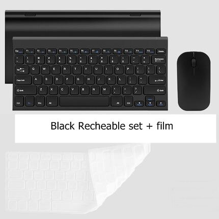 B.O.W HW086 Metal Ultra-Slim Quiet 2.4GHz Portable Wireless Keyboard and Mouse Combo For Desktop, Laptop: Black set plus film