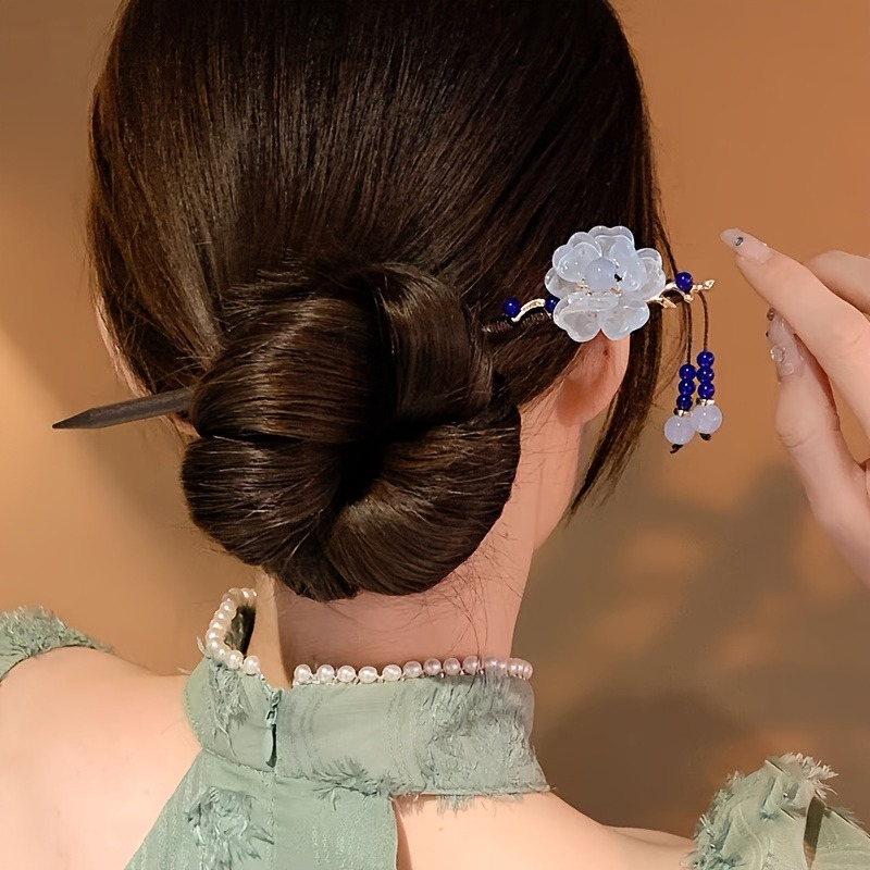 1pc elegante impostato di forcine in legno semplice fascia in tinta unita strumento per avvolgere i capelli accessori per abiti Hanfu accessori per capelli da donna