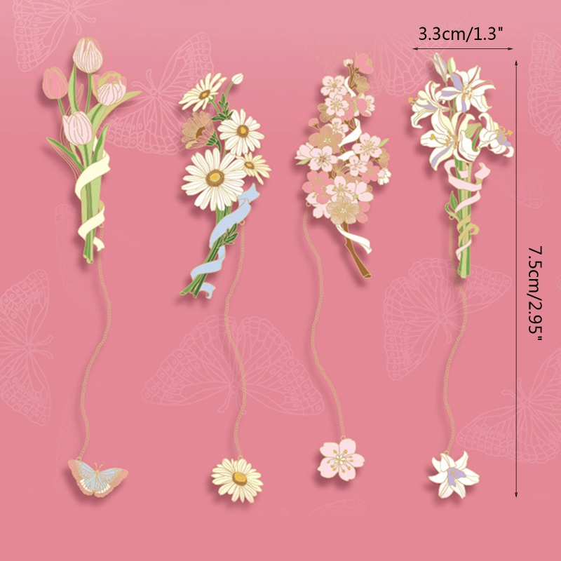 Marcapáginas de flores de tulipán y lirio de cereza de Metal con cadena colgante, divisor de página de libro para amante de libros, de Acción de Gracias de cumpleaños para niña