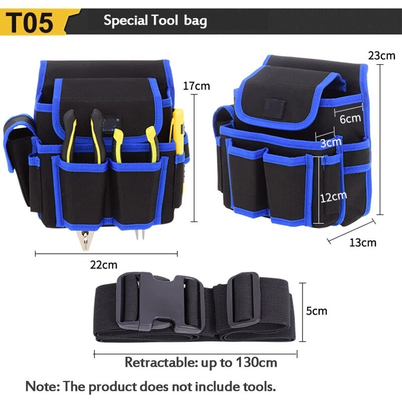 Multi-function Waist Pack Repair Tool Storage Bag Oxford Cloth Hardware Tool Pocket Wrench Pliers Electrician Tool Belt Bag: T05
