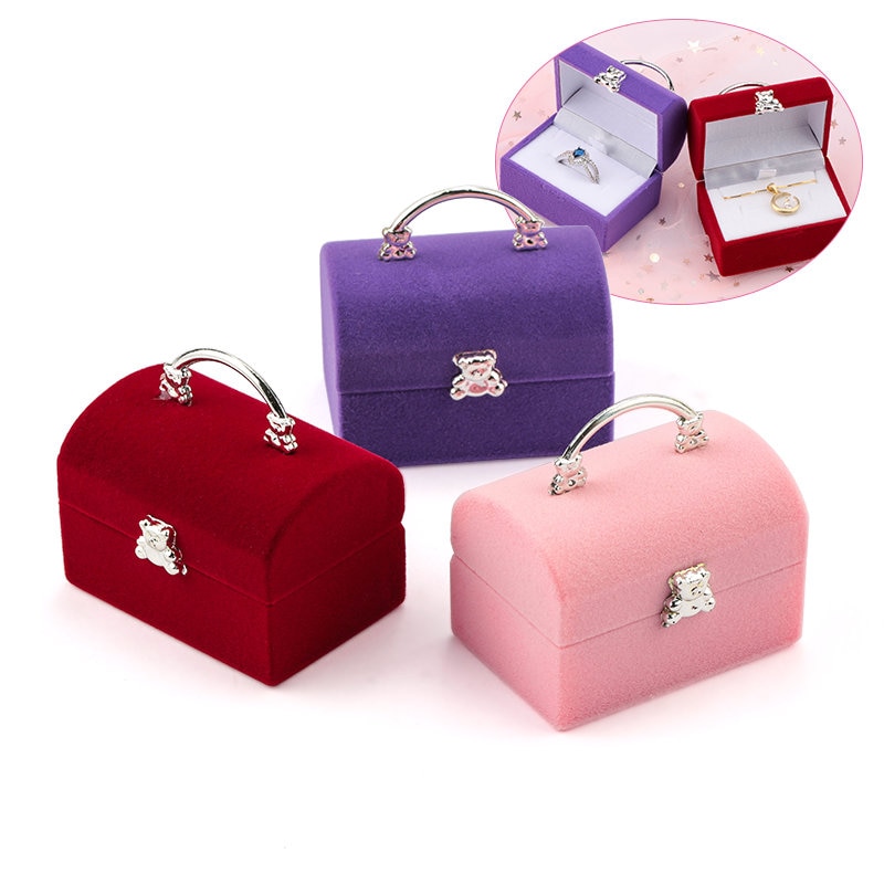 1 Stuk Kleine Sieraden Doos Fluwelen Wedding Ring Box Ketting Display Box Schattige Beer Box Container Case Voor Sieraden verpakking