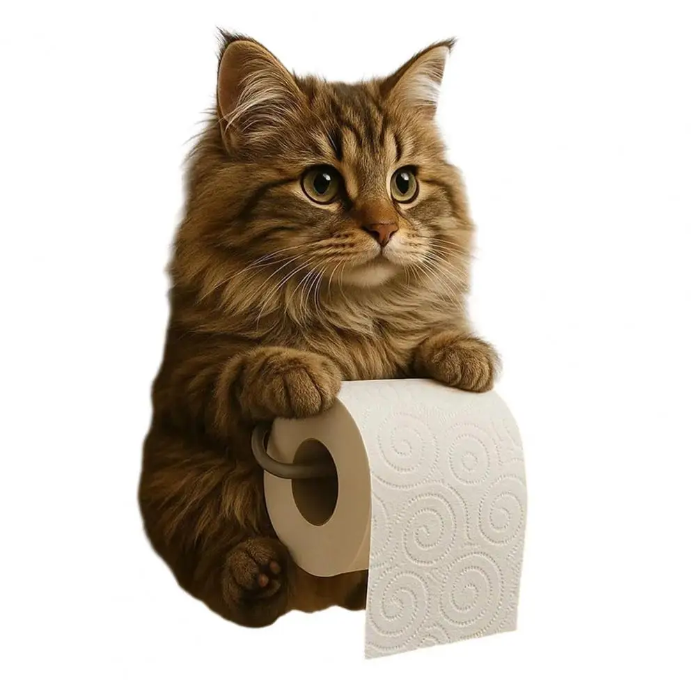 3D Printed Cat Paper Towel Holder – Realistic Wall-Mounted for Bathroom Easy Installation Decorative Toilet Paper Holder: light yellow