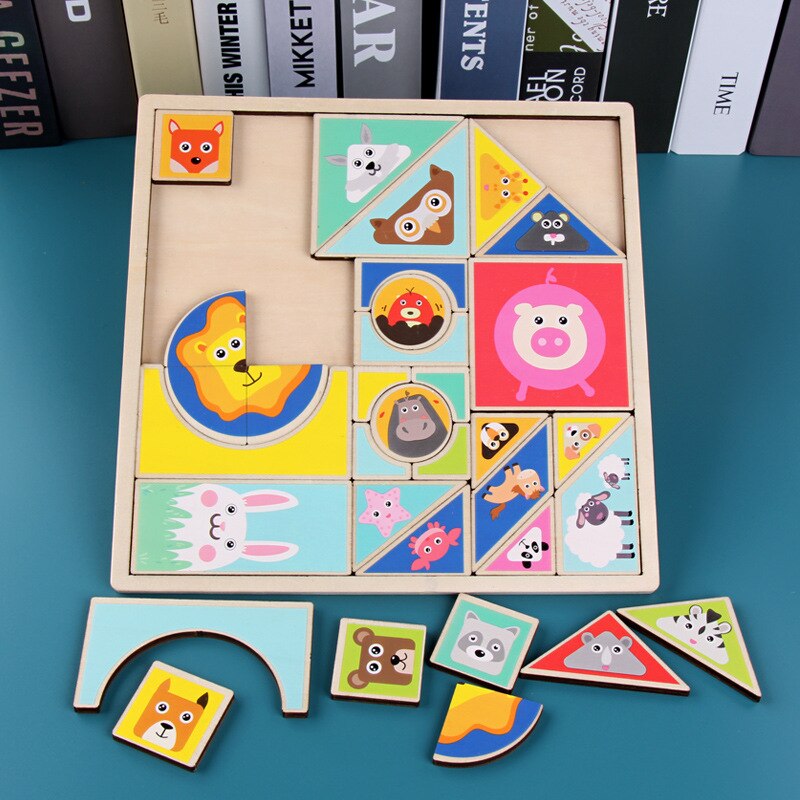 Cortoon Houten Puzzel 7 Stukken Van Gekleurde Developmental Toy Hout Chips Multi-Stijl Spelen Kinderen Puzzel Educatief Speelgoed