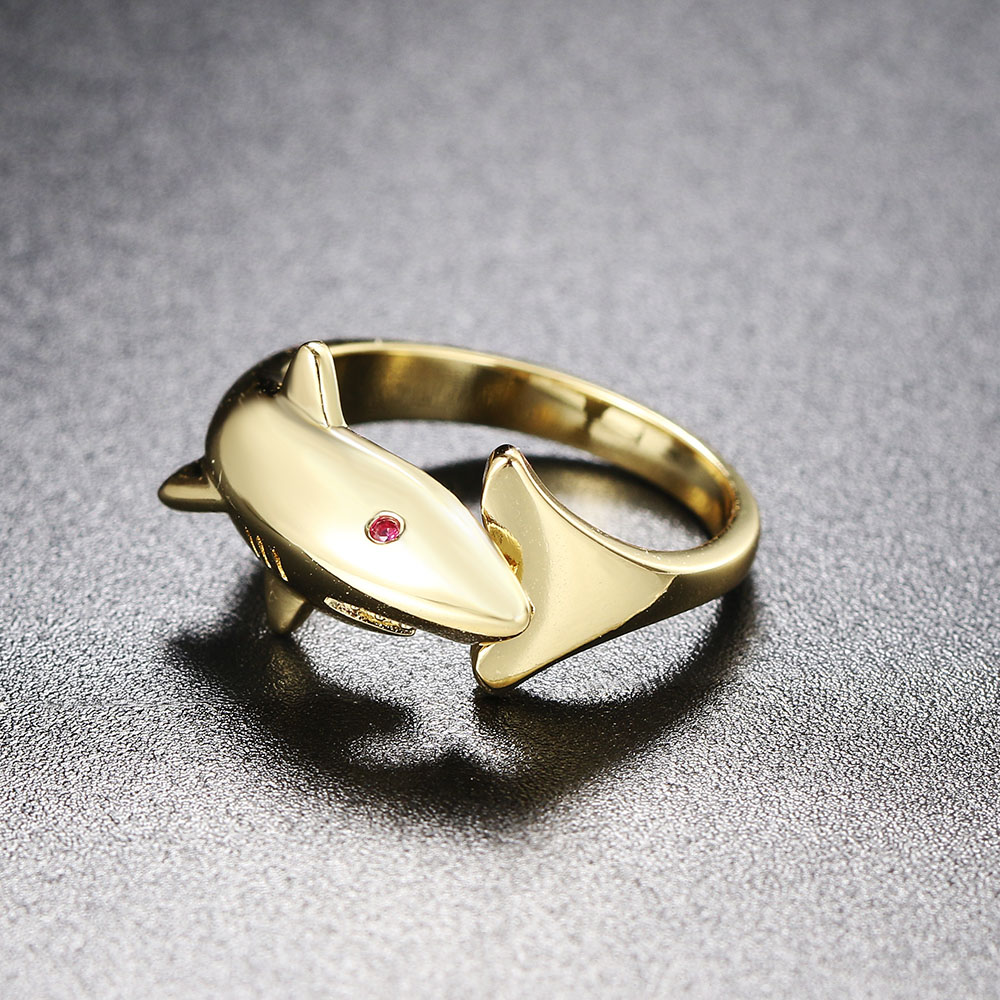 Anillo de tiburón de Color dorado para hombre y mujer, anillos ajustables con personalidad Punk, accesorios de pescado de Hip Hop, proveedores de joyería R719