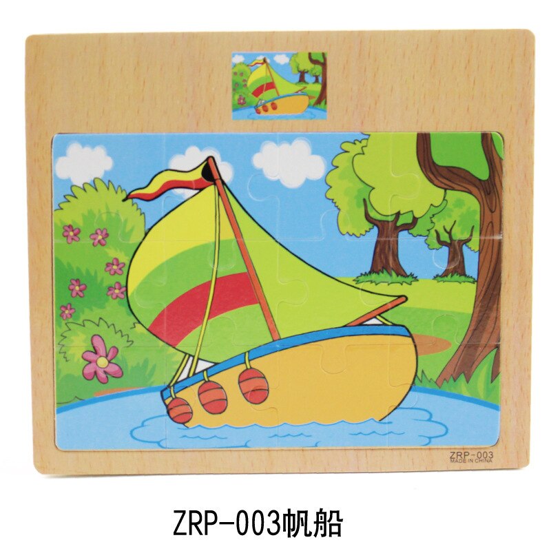 12 tablets cartoon animal traffic awareness wooden puzzle baby puzzle children wood girl boy toy: 5