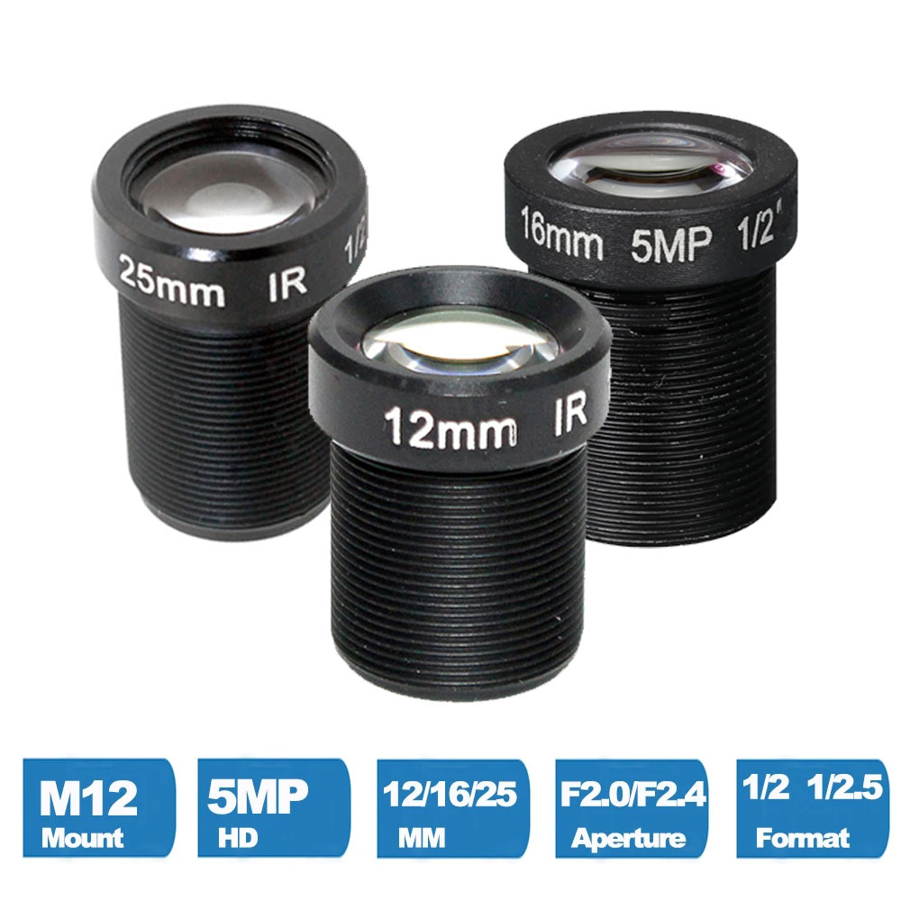 Lente de cámara CCTV 5 megapíxeles M12 X P0.5 montaje 1/2.5 "F2.0 12MM 16MM 25MM opcional para cámaras IP de seguridad/cámara deportiva