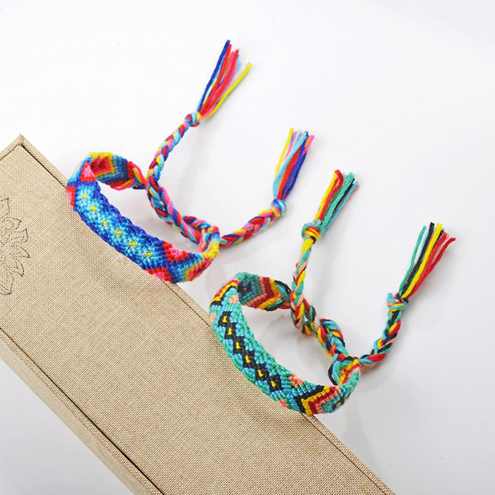 Boho pulseira de tecido artesanal arco-íris sorte amizade pulseiras pulseiras para mulheres boho franja corda trançado jóias presente