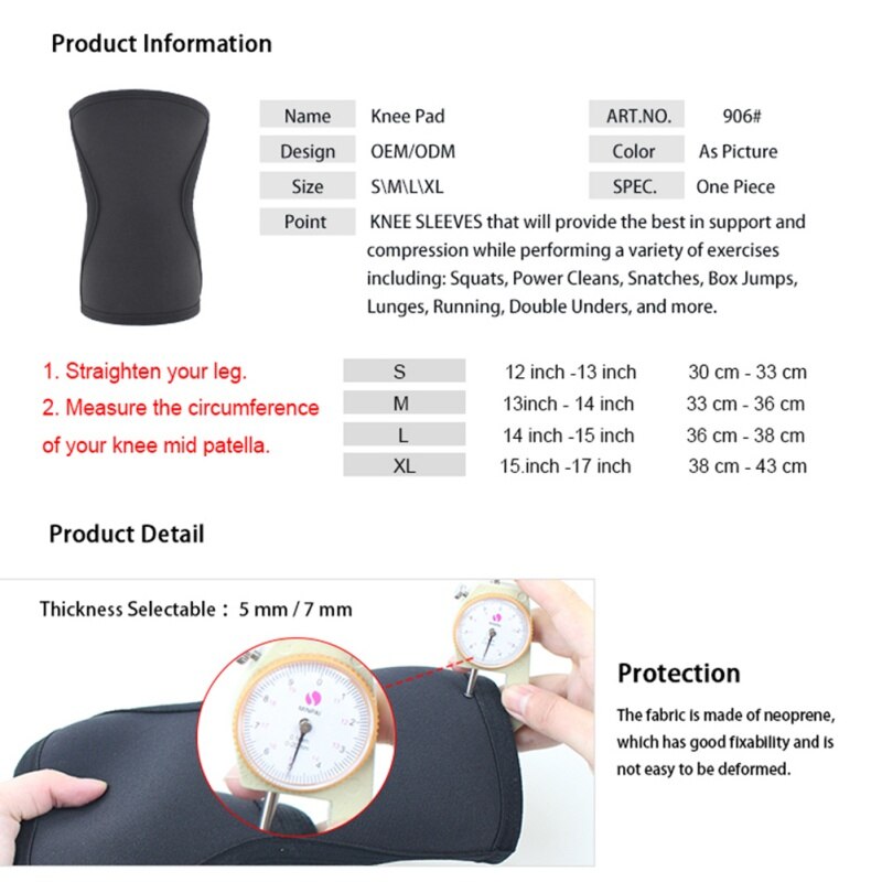 Genouillères en néoprène pour haltérophilie, Support épais de 7mm