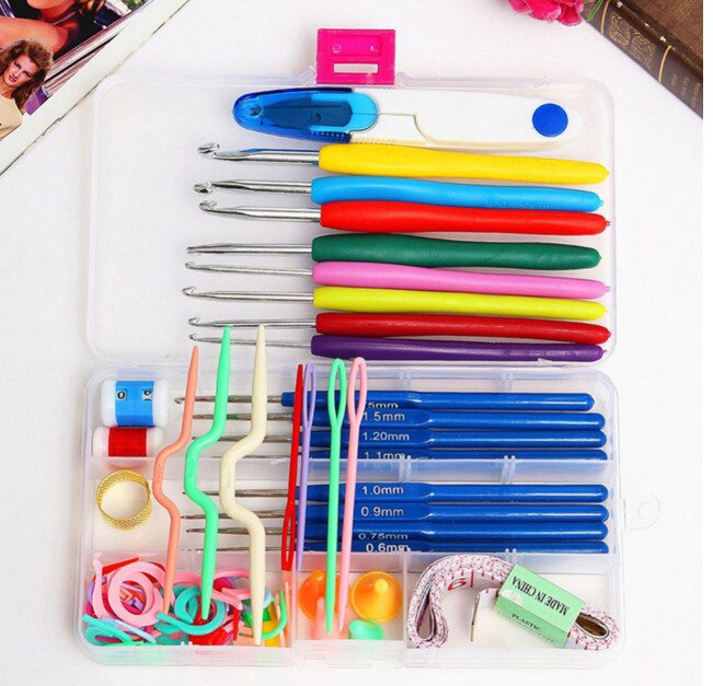 16 Sizes Stainless Steel Crochet Hooks Set Kit Needles Stitches Knitting Weave Craft Yarn Tool Case Set