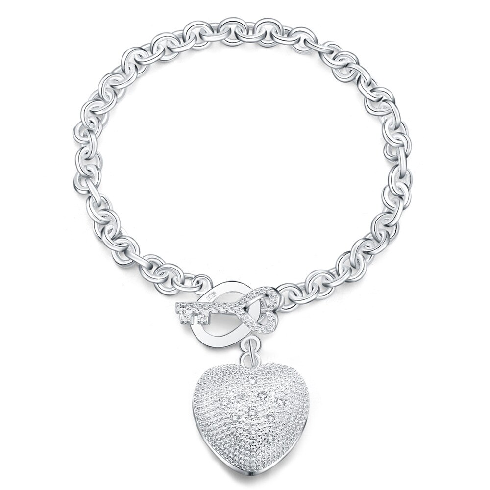 Pulseras con forma de candado de corazón para mujer, de Plata de Ley 925, hebilla, cadena de , , brazaletes de con dijes de , joyería