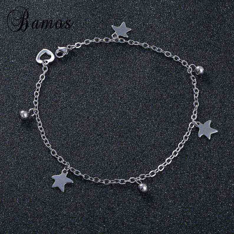 Bamos Simple & Stainless Steel Cute Star Foot Anklets For Women Gold & Silver Color Summer Barefoot Sandal Accessories: 02